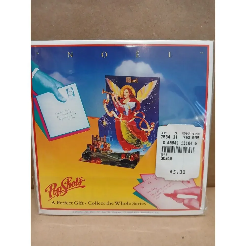 Vintage PopShots Noel Christmas Card Pop Up Angel Collectible Made in USA New